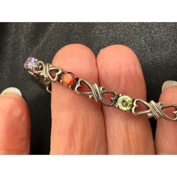 Sterling Silver 925 Multi Color Crystal Stone Tennis Bracelet 7.5" Beautiful - Picture 6 of 10